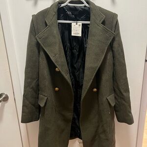 Zara Green Trench Coat with Notched Lapels